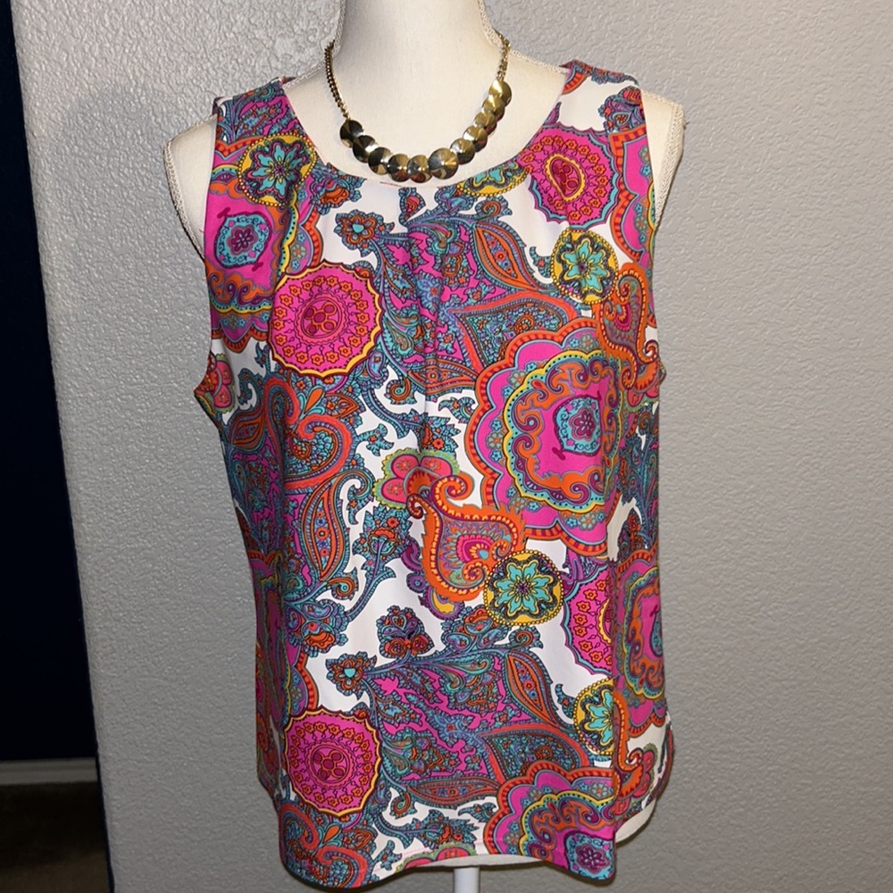 Jude Connally Vibrant Paisley Sleeveless Shell - Pink & Orange